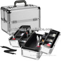 Silver portable aluminum beauty case with movable tray & divider RZ-C423